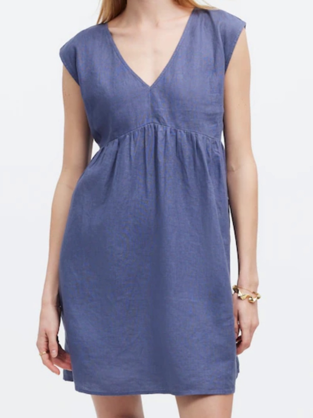Madewell Linen Mini Dress Empire Waist Sz Medium 100% Linen V‑Neck Style NQ618